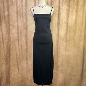 Vintage 90s Party Dress Black Sleeveless Spaghetti Strap Maxi Shift Square Neck